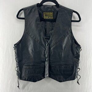 Hudson Leather Motorcycle Biker Vintage Vest S Side Lace Genuine Leather Black
